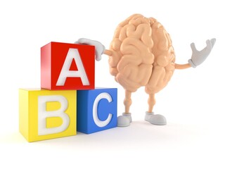 Brain character with toy blocks