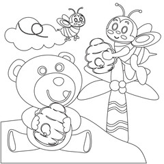 Creative vector childish Illustration. Cute bear with honey. Bear and bees. with cartoon style. Childish design for kids activity colouring book or page.