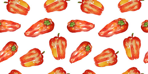 Watercolor bell peppers, paprika seamless pattern on white