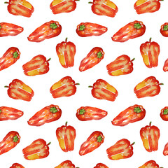 Watercolor bell peppers, paprika seamless pattern on white
