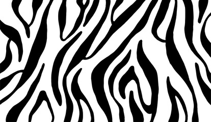 Zebra print, animal skin, tiger stripes, abstract pattern, line background. Amazing hand drawn vector illustration. Poster, banner. Black and white artwork, monochrome