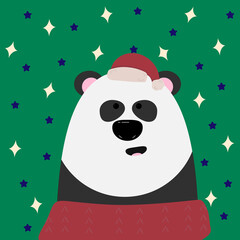 Animal in the Scandinavian style wearing a Santa Claus hat. New Year's childrens illustration. Cozy bear print. Panda.