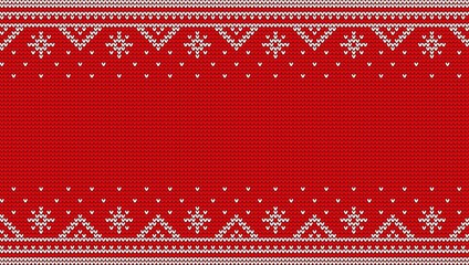 Nordic red jumper knitwear ornament. Christmas sweater knit seamless pattern. Vector illustration.