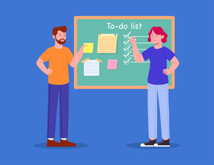 Concept of Man and Woman Collaborating To-do List on Board