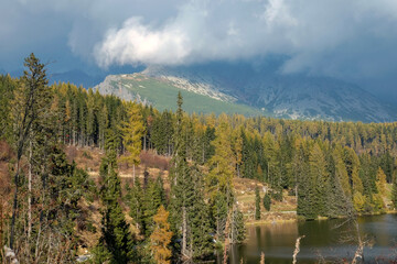 Nature mountain scene with beautiful lake in Slovakia Tatra - Strbske pleso