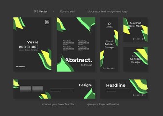 Set of collection template corporate identity design with modern abstract shape template layouts, include leaflet, brochure, banner, social media template for various purpose advertising, vector. 