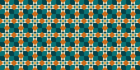 Abstract geometric pattern seamless, vector circle, triangle and square lines art design. Green and brown color pattern background. Idea for paper, cover, fabric, interior decor and other users.
