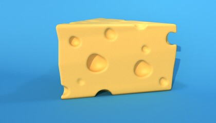 Yellow Cheese isolated on blue background. Minimalism concept. 3d illustration 3D render.