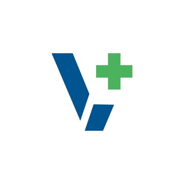 Initials V and plus logo design for healthcare companies