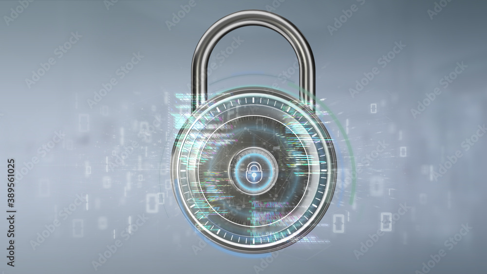 Poster padlock and security data - 3d rendering