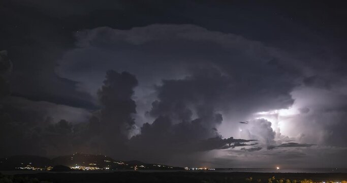 lightning timelapse storm over Martinique spectacular thunderstorm in the west indies tropical island