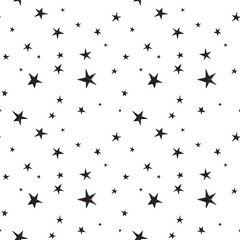 Set of cute hand drawn star. Abstract vector seamless pattern with black starry.