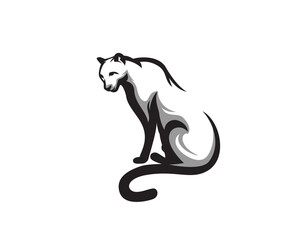 silhouette sitting cat, tiger, lion, jaguar, cheetah, panther logo design illustration