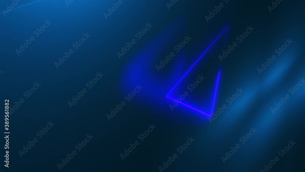 Poster dark space with abstract neon trianglees, computer generated. 3d rendering of futuristic shining bac