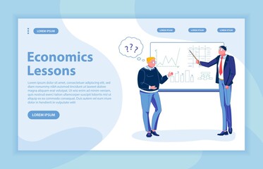Economics Lessons Flat Landing Page with Banner
