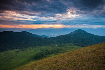 Landscape of  meadow on high mountain in Doi Mon Chong, Chiangmai, Thailand.