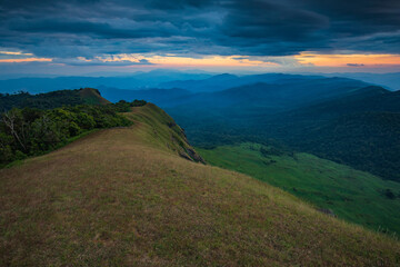 Fototapeta premium Landscape of meadow on high mountain in Doi Mon Chong, Chiangmai, Thailand.