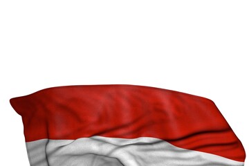 nice Austria flag with big folds lie in the bottom isolated on white - any holiday flag 3d illustration..