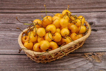 Sweet ripe yellow cherry heap