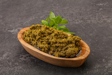 Green sauce pesto with basil