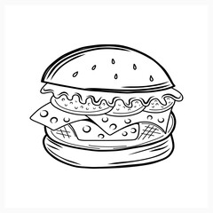 Doodle burger icon isolated on white. Art line food. Sketch vector stock illustration. EPS 10