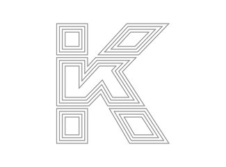 K font vector.  Condensed thin, Parallel stylize line letter. Thin monochrome, typography design. İsolated on white background