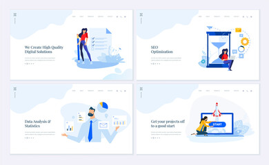 Obraz na płótnie Canvas Web page design templates collection of SEO, data analysis and statistics, startup, digital solutions. Vector illustration concepts for website and mobile website development. 