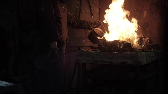 A forge in a flame of fire. Blacksmithing craft.