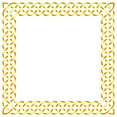 Vector Illustration Art of A Beautiful Golden Square Celtic Style Frame, Isolated on White Background with Copy Space for Text.