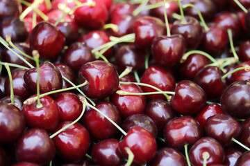  Fresh ripe cherries. Food background.