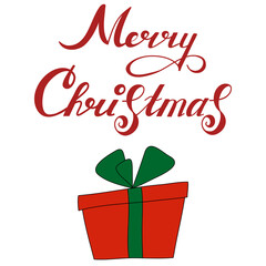 Merry christmas and Happy new year greeting card with red symbols isolated on white background. Vector illustration in paper cut style. Winter card with trees and the inscription merry christmas