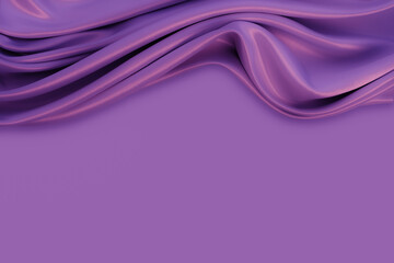 Beautiful elegant wavy violet purple satin silk luxury cloth fabric texture with violet monochrome background design. Card or banner. Copy space