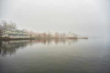 morning fog in Haapsalu town. Estonia