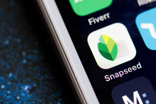 Portland, OR, USA - May 12, 2020: Snapseed mobile app icon is seen on a smartphone. Snapseed is a professional photo editing application produced by Nik Software, now owned by Google.