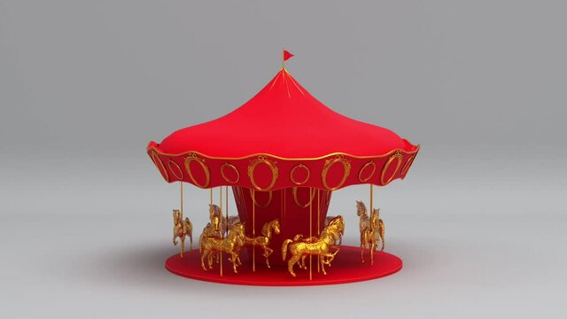Rotating vintage horse carousel in amusement park seamless looping animated background, spinning baby carrousel with pony, summer attraction concept video hd 1080p
