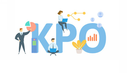 KPO, Knowledge Process Outsourcing. Concept with keyword, people and icons. Flat vector illustration. Isolated on white background.