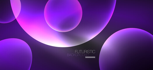Neon ellipses abstract backgrounds. Shiny bright round shapes glowing in the dark. Vector futuristic illustrations for covers, banners, flyers and posters and other