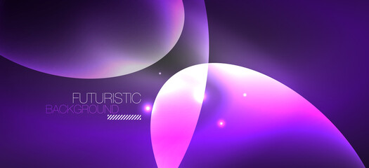 Neon ellipses abstract backgrounds. Shiny bright round shapes glowing in the dark. Vector futuristic illustrations for covers, banners, flyers and posters and other