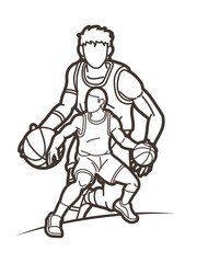 Fototapeta na wymiar Basketball players action cartoon graphic vector