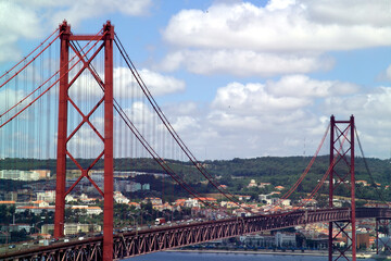 Fototapeta na wymiar Lisbon view with 25th of april bridge from the Almada side - Portugal