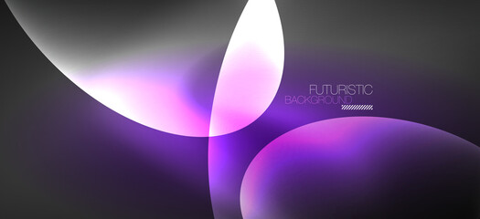 Neon ellipses abstract backgrounds. Shiny bright round shapes glowing in the dark. Vector futuristic illustrations for covers, banners, flyers and posters and other