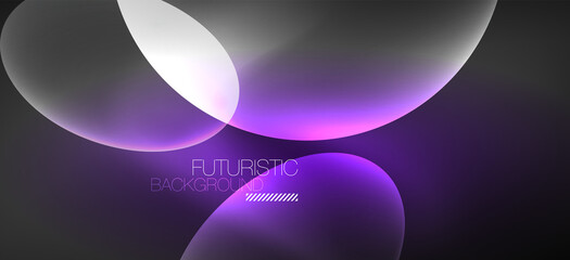 Neon ellipses abstract backgrounds. Shiny bright round shapes glowing in the dark. Vector futuristic illustrations for covers, banners, flyers and posters and other