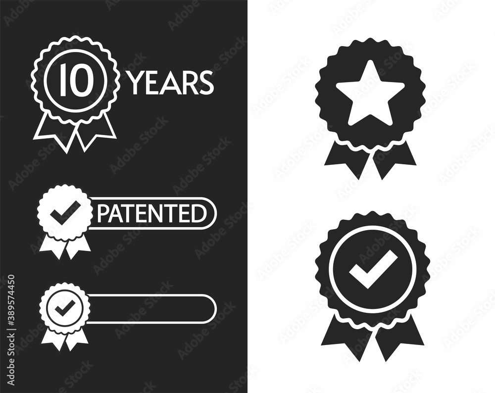 Poster award rosette ribbon icon vector line outline template stamp design blank empty with examples of yea