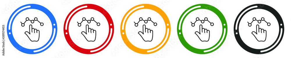 Poster hand touch busines graph flat icon set. flat design vector illustration in 5 colors options for web 