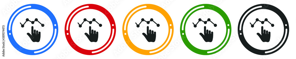 Poster hand touch busines graph line icon set. flat design vector illustration in 5 colors options for web 