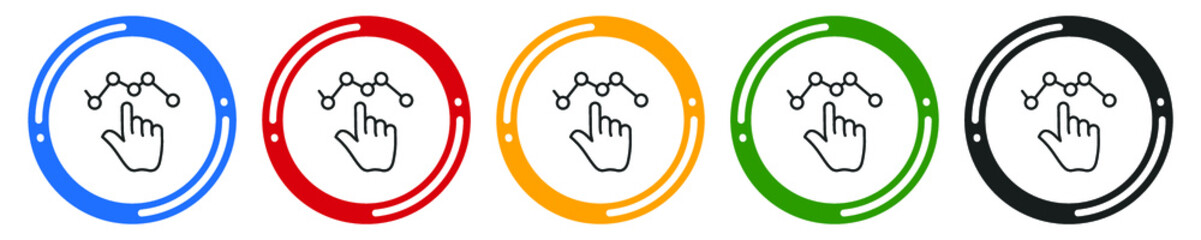 Hand touch busines graph flat icon set. flat design vector illustration in 5 colors options for web design