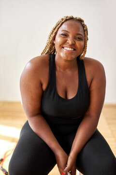 Beautiful Smiling Happy Plus-Sized Woman of Colour Exercising. Large Black  Woman Wearing Exercise Fitness Clothing After a Workout. Outdoor African  American Plus Sized Fitness Model. Generative Ai Stock Illustration