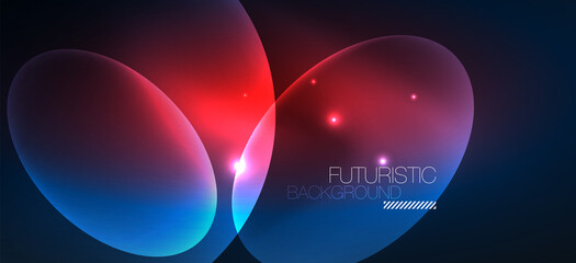 Neon ellipses abstract backgrounds. Shiny bright round shapes glowing in the dark. Vector futuristic illustrations for covers, banners, flyers and posters and other