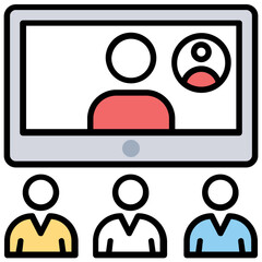
A person avatar on display screen with a group of people presenting concept of online conference
