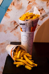 Double pack of Fresh Fresh French fries, deep fried Homemade Baked potato chips. Typical dutch...